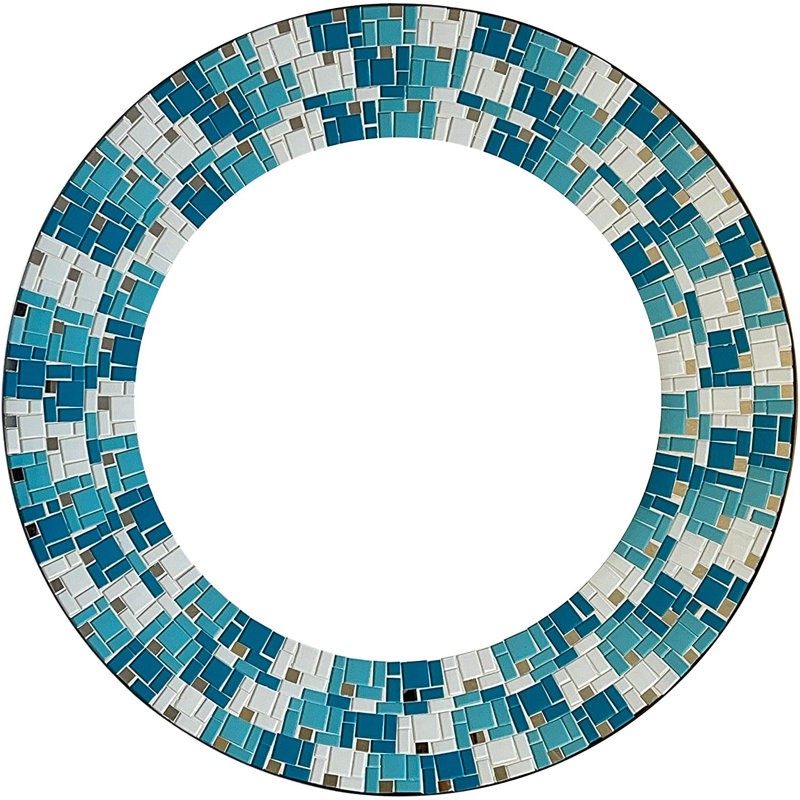 Miroir en mosaïque Zorigs, Art mural décoratif, Bleu sarcelle / blanc