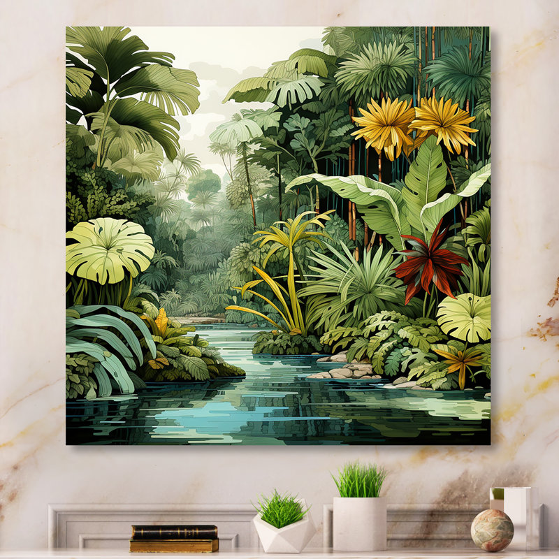 Rainforest Jungle Plants Landscape 2 - Jungle, art mural, H 16 po x l 16 po x P 1 po, Toile tendue