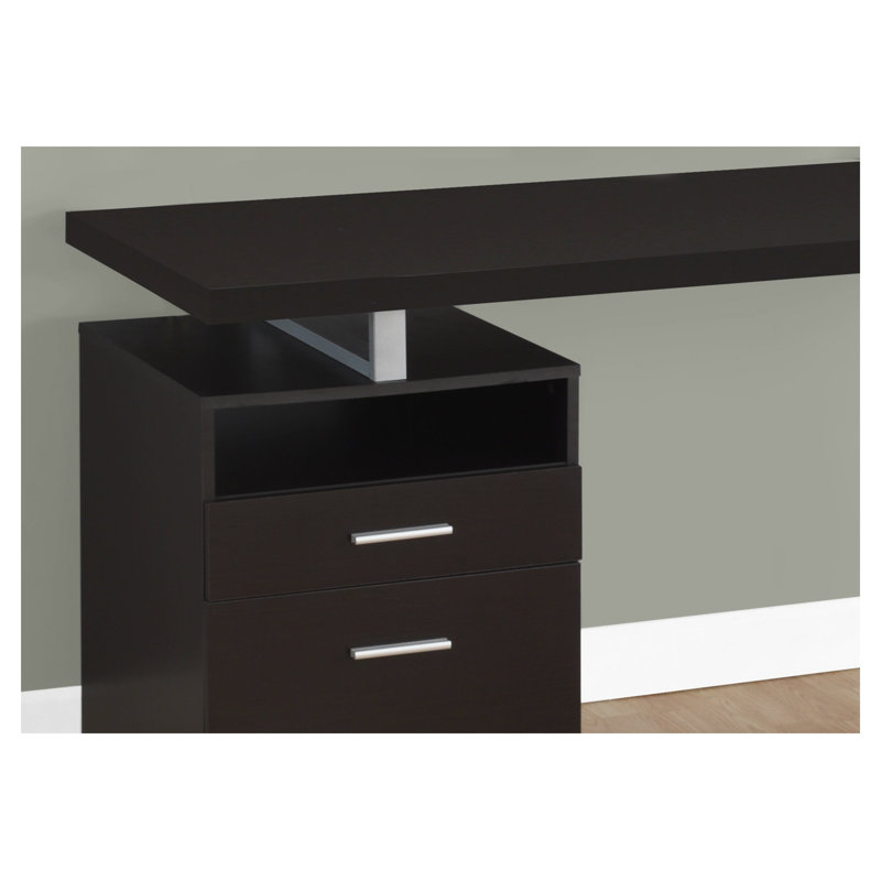 Bureau d'ordinateur espresso 60 pouces avec cadre en métal gris pour bureau à domicile, Brown/Silver