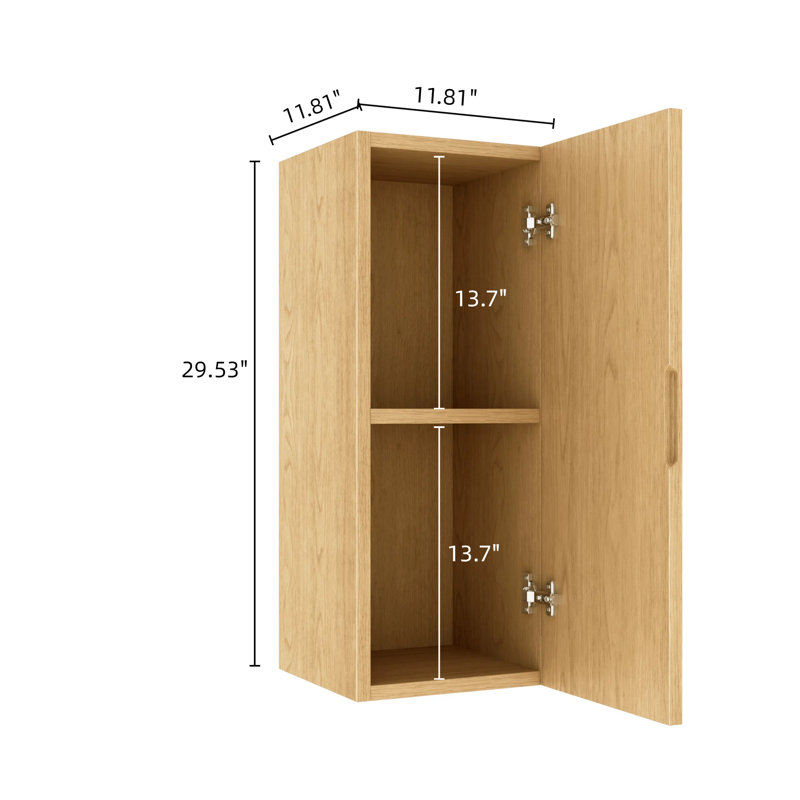 Meuble-lavabo mural 14 po à rayures flottantes avec porte et tablette, Chêne clair, L 11,81 po