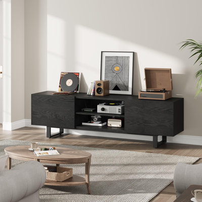 Meuble télé élégant à deux tiroirs, meuble multimédia en bois avec rangement ouvert pour téléviseurs de 80 pouces, centre de divertissement moderne pour le salon ou le coin-détente