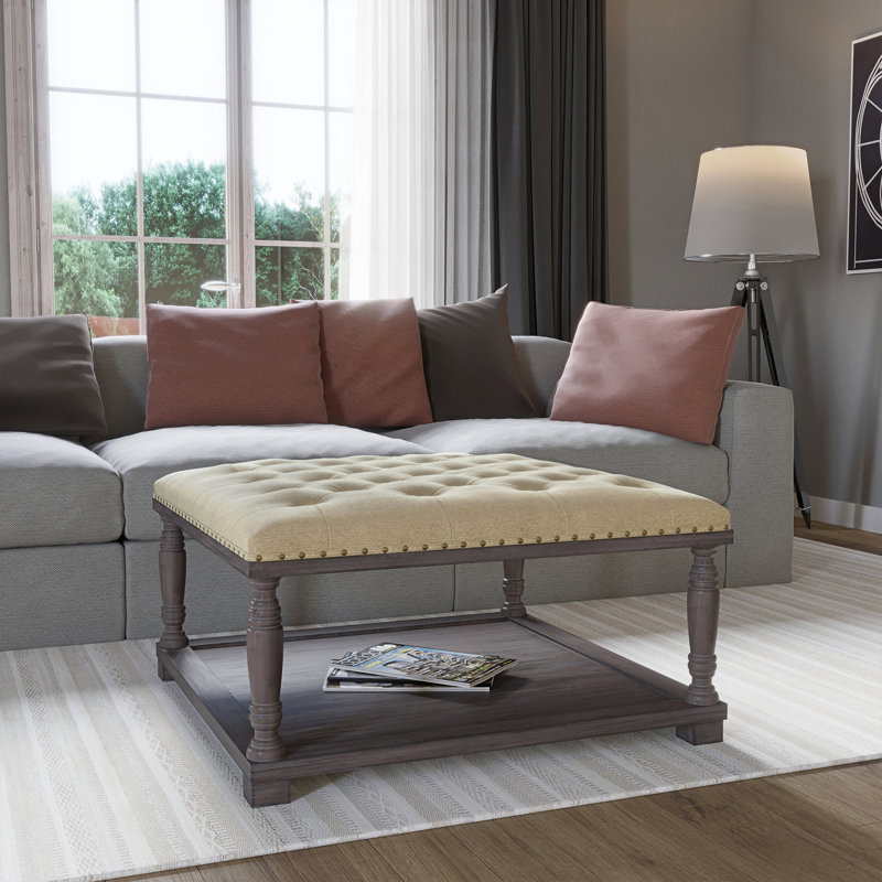 Repose-pieds capitonné avec rangement Fredrika, Lin beige