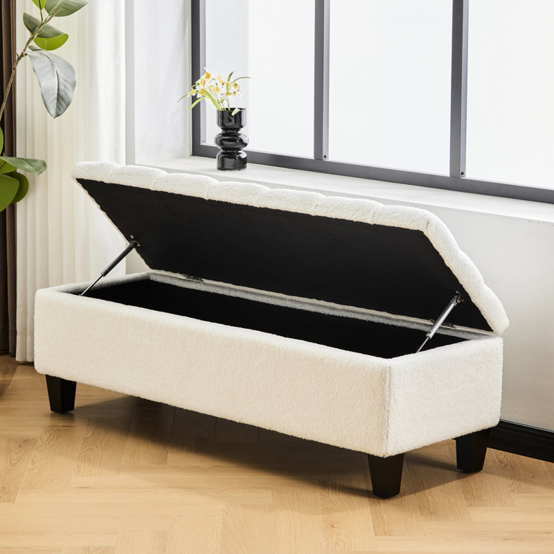 Banc avec repose-pieds 51 pouces avec rangement, capacité de 300 lb, pieds en bois d'hévéa, repose-pieds multifonctionnel