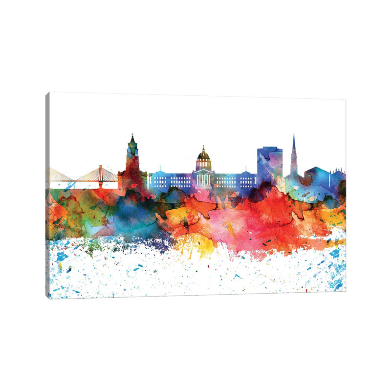 Silhouette de Charleston, aquarelle colorée, H 40 po x l 60 po x 1,5 po