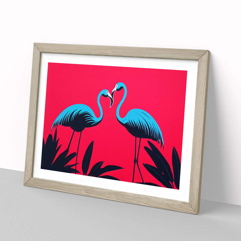 Enlivening Flamingos - Single Picture Frame Print, 25cm H x 34cm W x 2cm D, Oak 