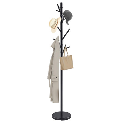 69.25 Inch Black Metal Coat Rack, Tree Branch Style Freestanding Hallway Hat Jacket Rack