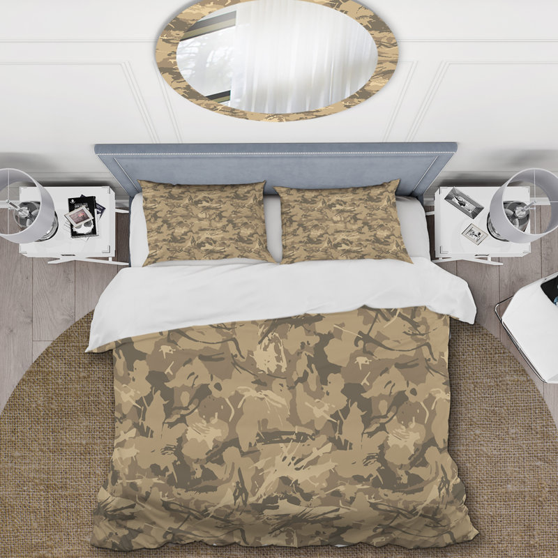 Camouflage brun et beige - ensemble de housse de couette abstrait - microfibre de polyester
