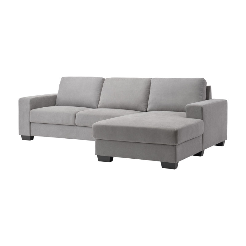 Upholstered L-Shaped Sectional, Light Gray Polyester, Left Hand Facing
