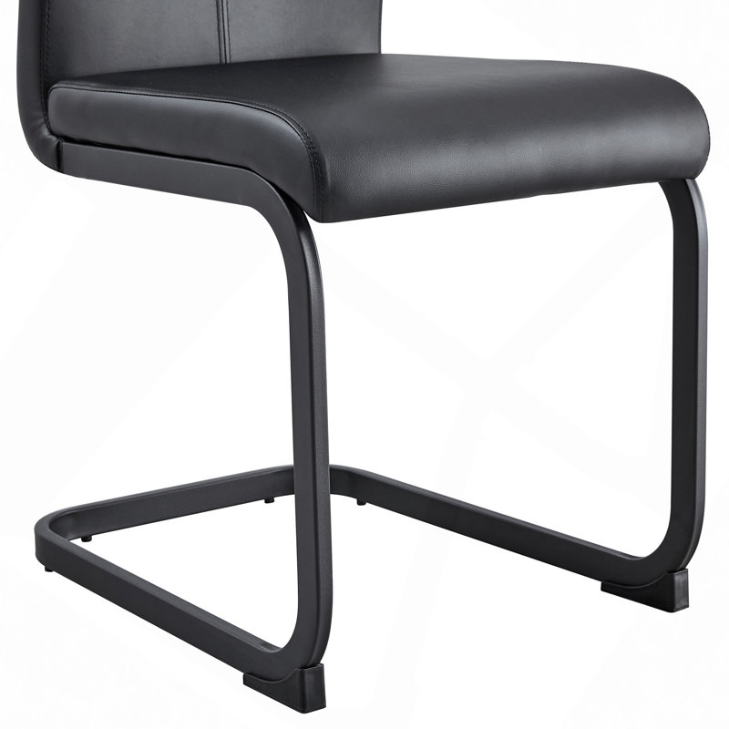 Dining Chair, PU Leather High Back Upholstered Side Chair With C-Shaped Metal Legs, 4, Black, Black