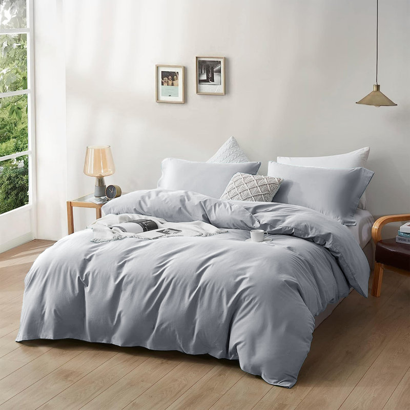  Ensemble de housse de couette réversible ultra douce en microfibre 200 TC avec taies d'oreiller, Argent argent