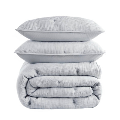 3-Piece King Cotton  Embroidered Quilt Set,Blue