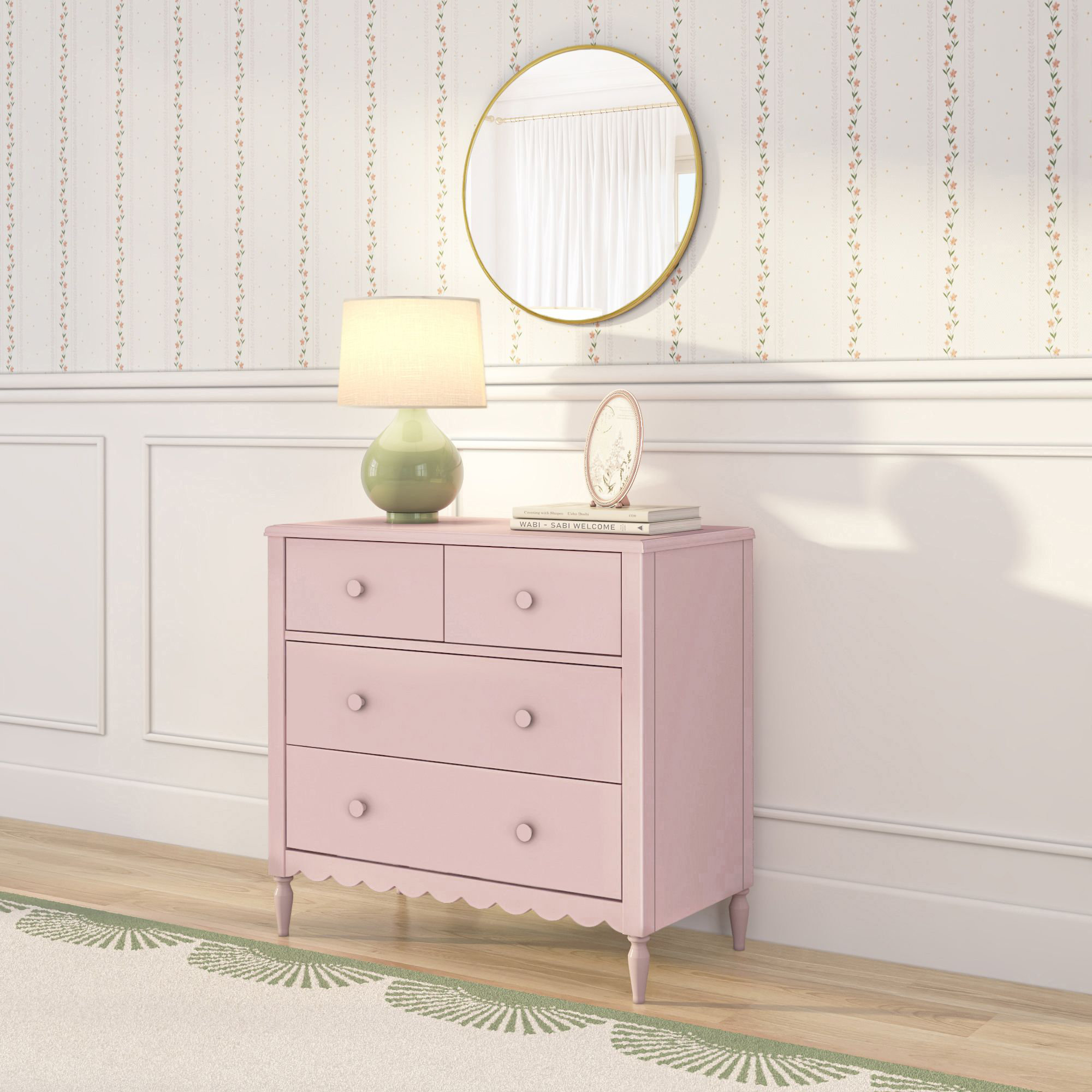 Charlotte 4 Drawer Dresser, Pecan, Blossom Pink