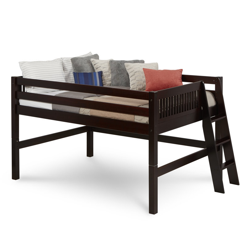Lit mezzanine double en bois massif Fradin, Cappuccino