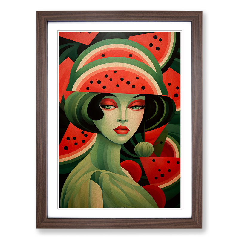Watermelon - Single Picture Frame Print on Wood, 34cm H x 25cm W, Walnut Framed