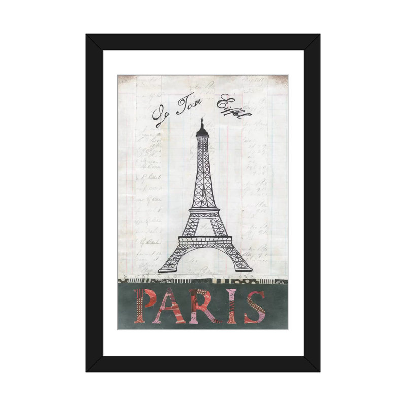 « la tour eiffel », impression sur toile tendue, Papier d'art encadré noir, Blanc, H 32 po x l 24 po x P 1 po