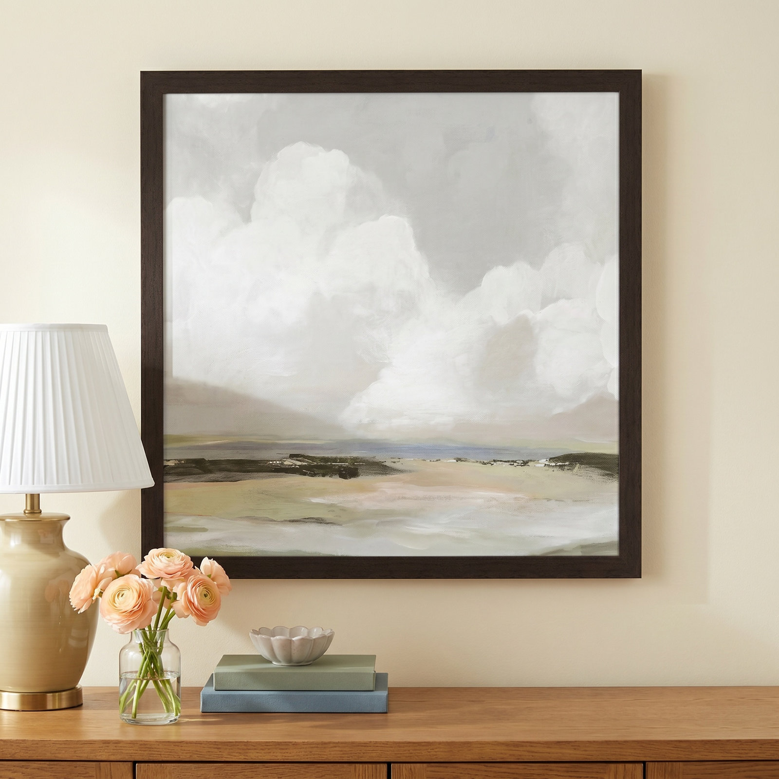 Soft Clouds - Picture Frame Painting Print, Walnut Framed, 33" H x 33" W x 1.12" D