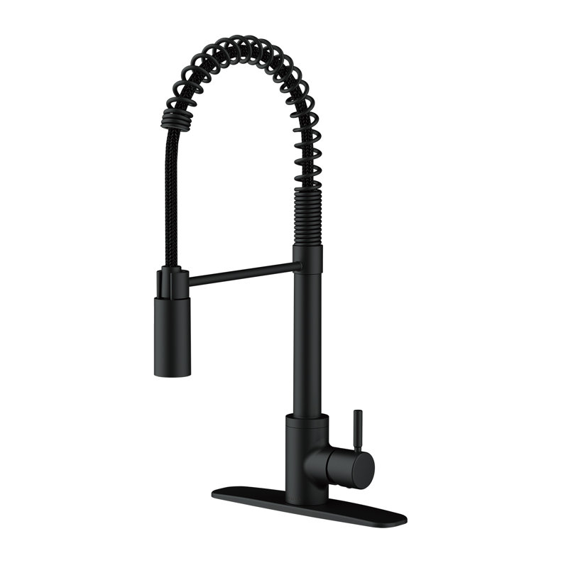 The Foodie Single Handle Pre-Rinse Spring Pull Down Sprayer Kitchen Faucet, Satin Black
