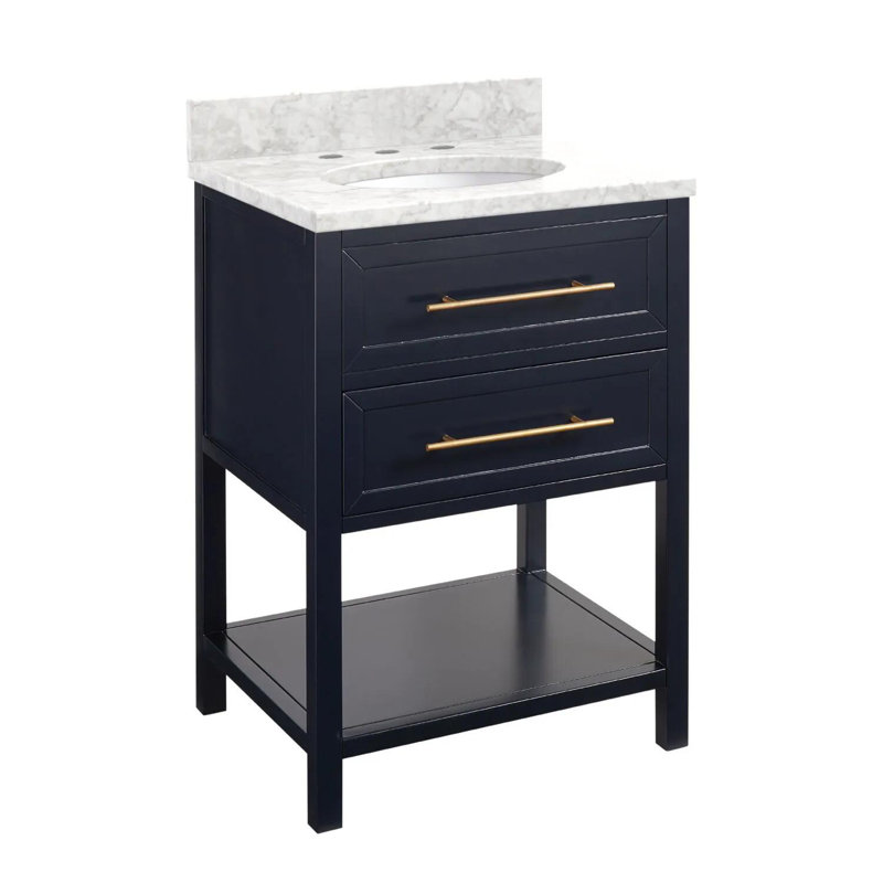 24" Robertson Single Bathroom Vanity Set with Oval Undermount Sink, 8" Widespread, Carrrara Marble, Midnight Navy Blue