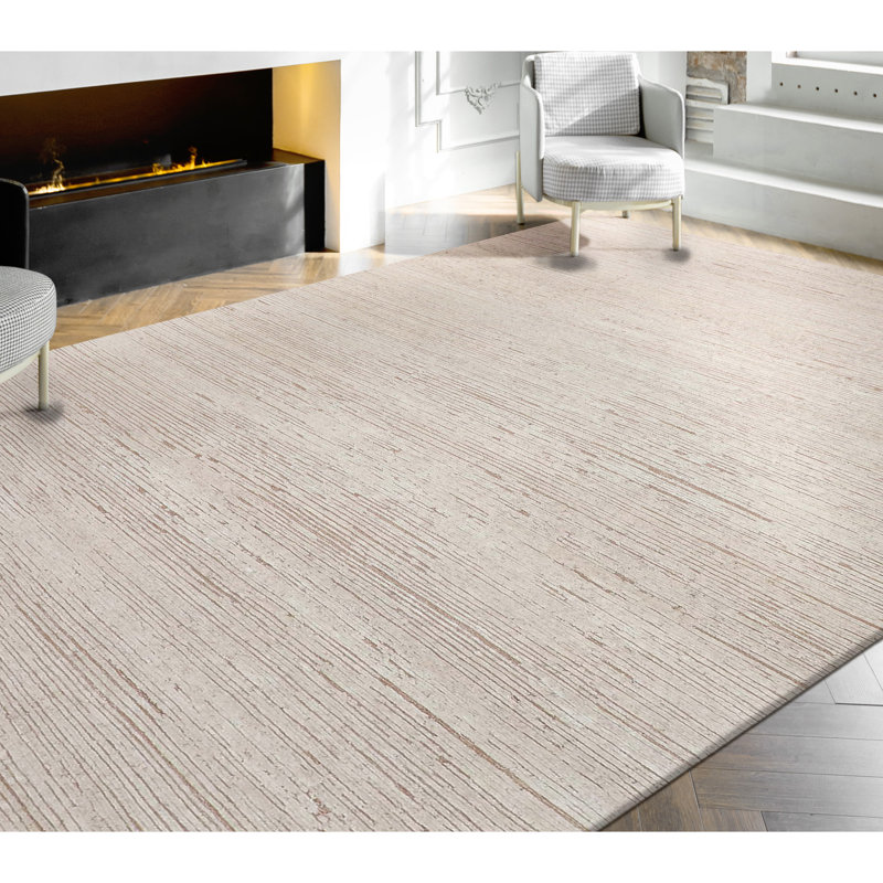 Tapis crème et naturel de haute qualité noué à la main, Rectangulaire 8 pi x 10 pi