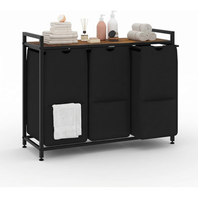 3-Bag Laundry Hamper Organizer with Shelf – 12.8 Gal Each Oxford Fabric, Pull-Out for Laundry/Bathroom