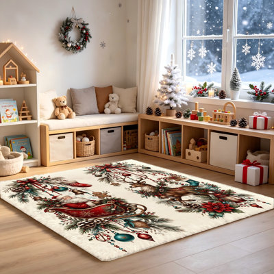 Tapis festif de Noël en forme de père Noël et de renne, tapis de décor de maison de vacances, tapis d'intérieur lavables antidérapants pour salon, chambre à coucher, décorations