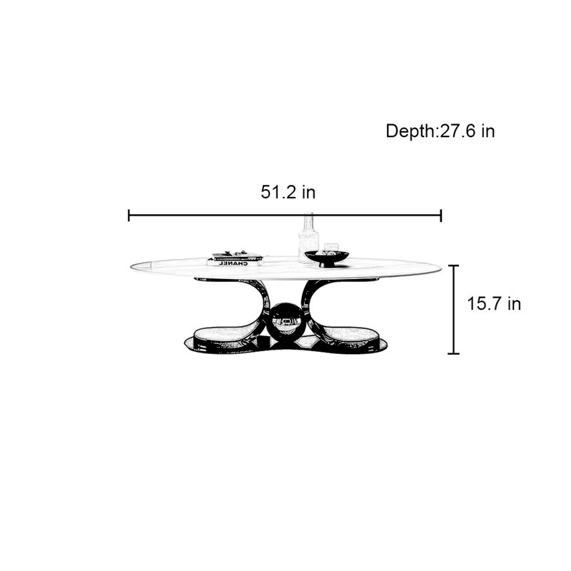 Table basse moderne simple ovale, H 15,7 po x L 51,2 po x l 27,6 po, Or titane