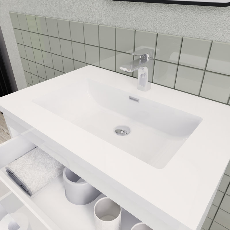 Alcester 29.6'' Single Bathroom Vanity with Resin Top, Gloss White