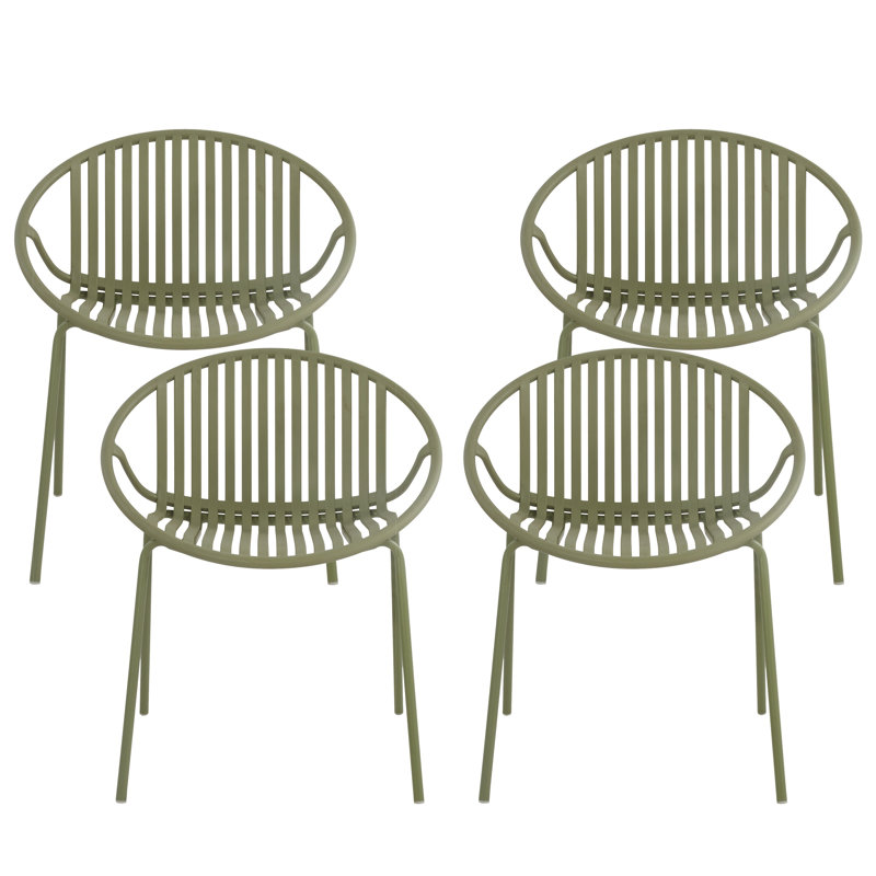 Yelva Patio Stackable Dining Chairs Set, Green