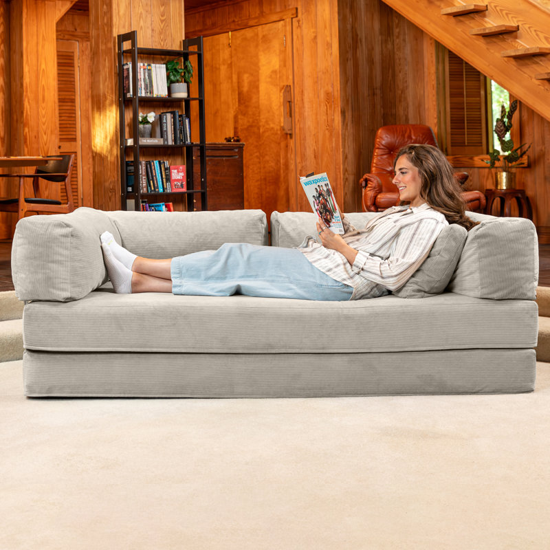  Unsofa Modular Convertible Compression Sofa With Foldable Memory Foam King Sleeper Bed – Space Saving Configurable Couch With European Performance Corduroy, Stucco Grey