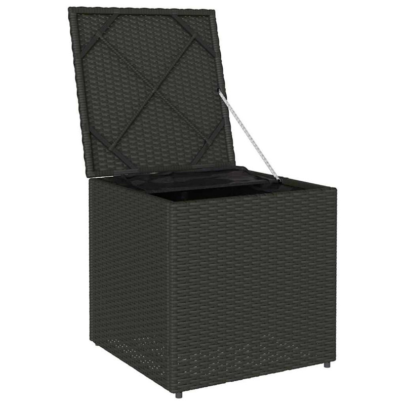 Cushion Box with Storage with Pillow Poly Rattan Outdoor Patio Solution, Black/White