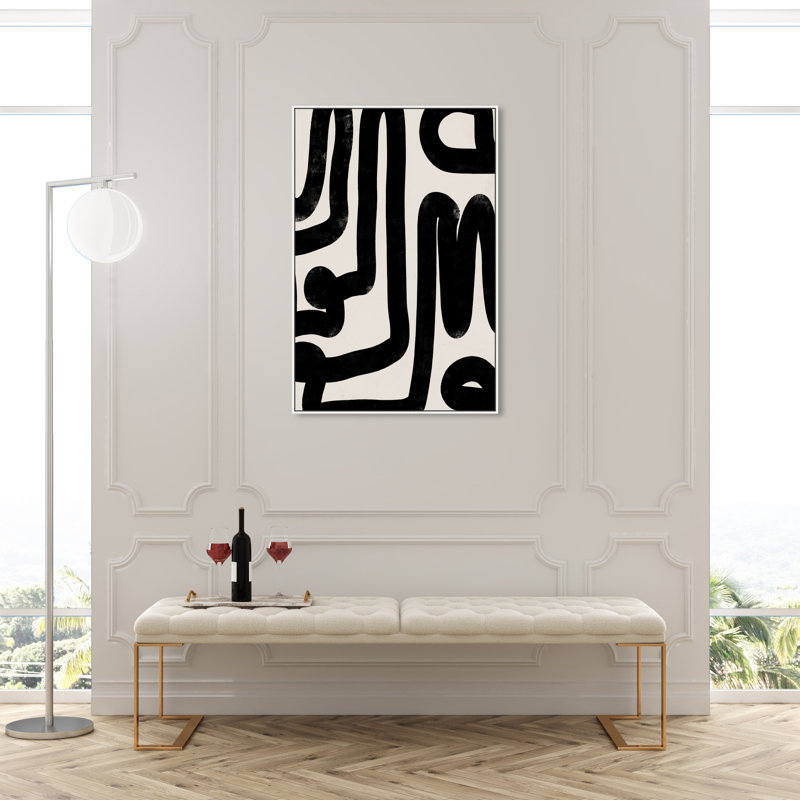 Modern Bold Brush Stroke Lines Print, White Framed Canvas, 46" H x 31" W