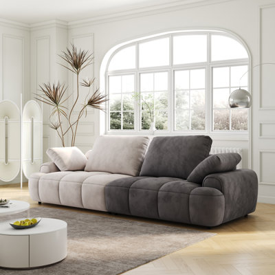Modern Sofa 86.6″ Large  Two Seat Sofa, Upholstered,Paired With Grey Suede Fabric