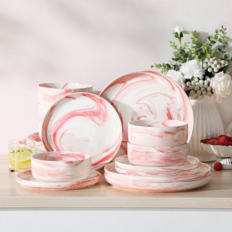 Jermil 18 Piece Porcelain Dinnerware Set - Service for 6, Pink