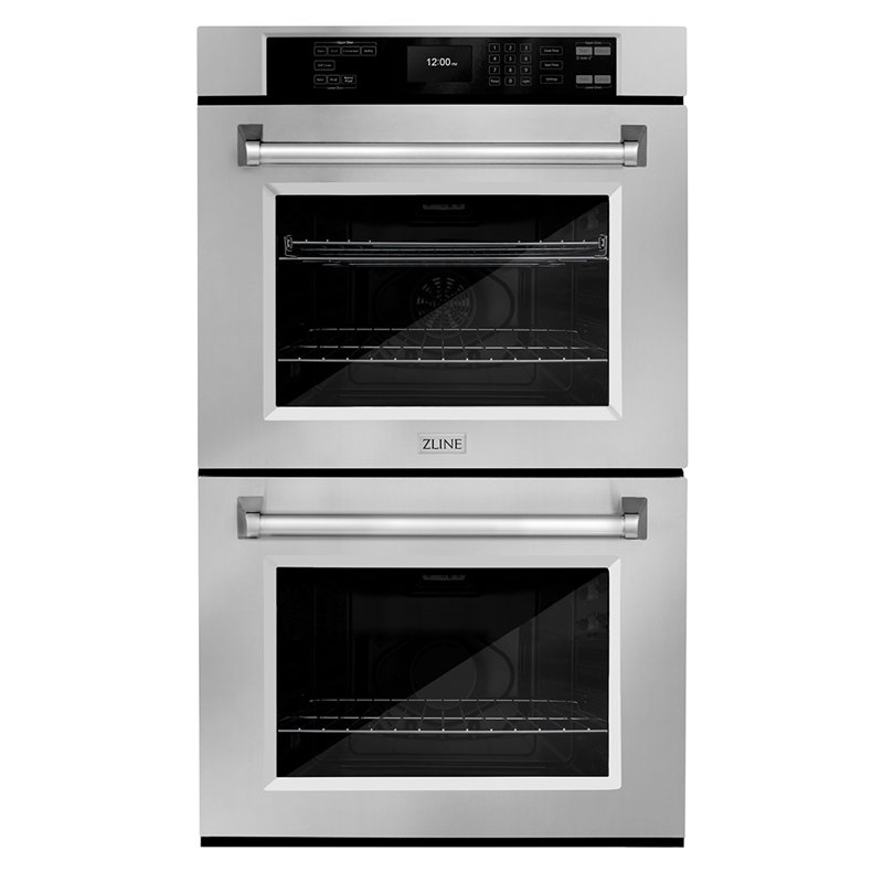 ZLINE 30 in. Autograph Double Wall Oven w/ Air Fry and Self Clean w/ Black Handles, Stainless Steel, Stainless Steel