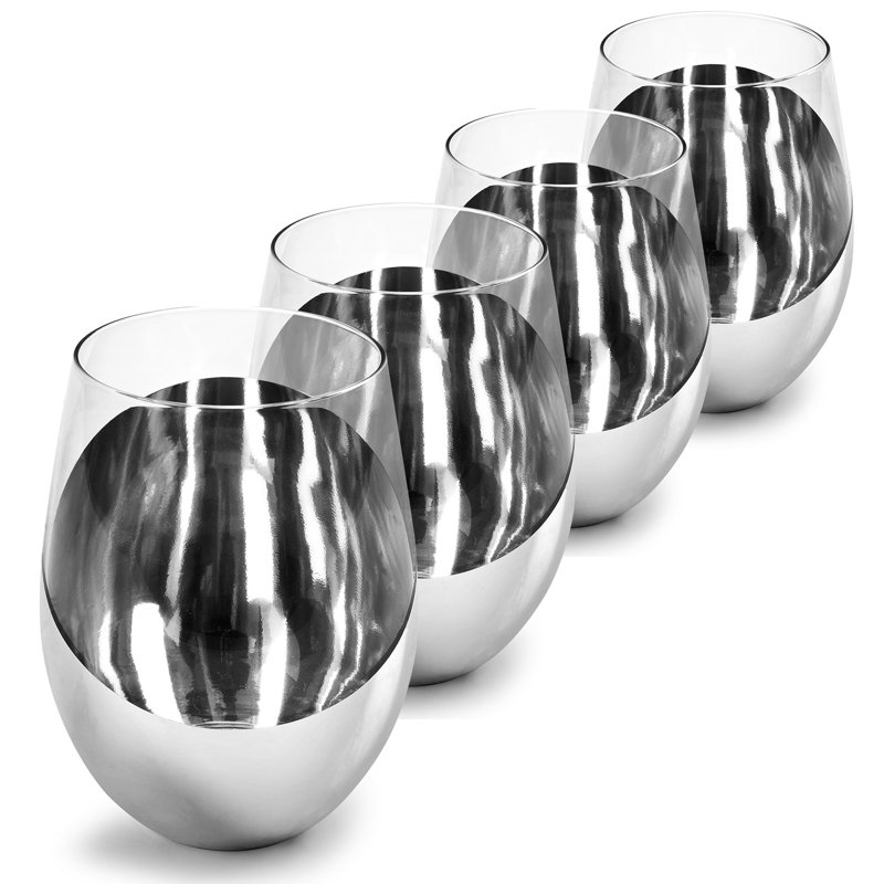 4 Piece 503ml Wine Glass Set, Silver