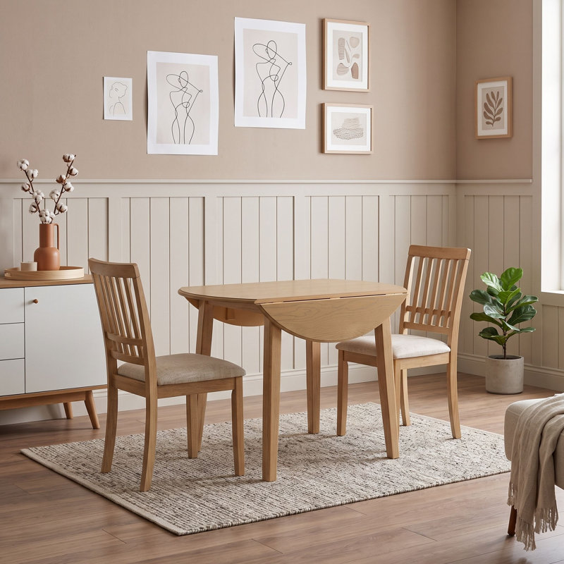 Ensemble de salle à manger rond 3 pièces avec 2 chaises rembourrées à dossier à lattes et une table à abattants pour petits appartements