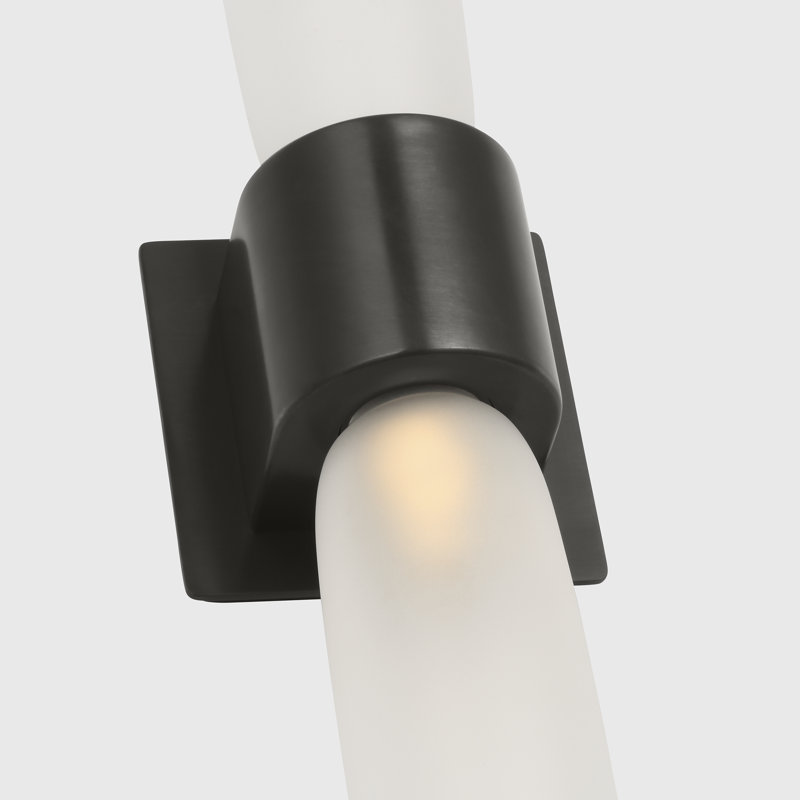 Kelly Wearstler Volver 2-light Large Double Sconce in Bronze with Clear Etched Glass shade, 18.6" H x 3.7" W x 4.5" D, Bronze
