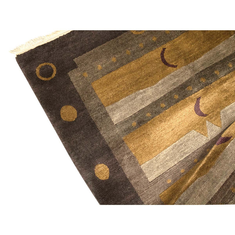 Tapis rectangulaire en laine jaune / brun 5 pi 11 po x 9 pi