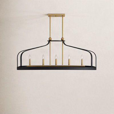 Kenmore 5 - Light Kitchen Island Rectangle Chandelier in Matte Black/Brass