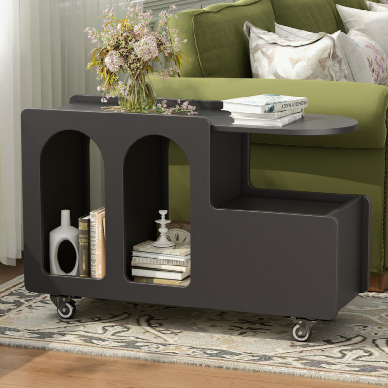 Versatile Mobile End Table With Storage And Lockable Wheels, Ideal For Any Room In Your Home., Black