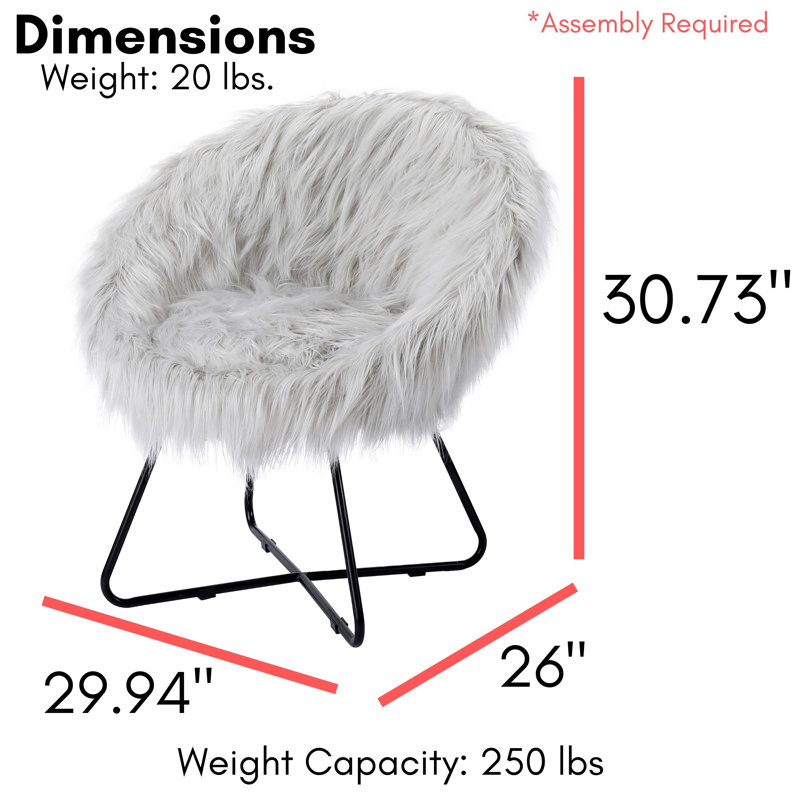 BirdRock Home Faux Fur Saucer Chair, Gray Faux-Black Legs, Gray Faux Fur, Black