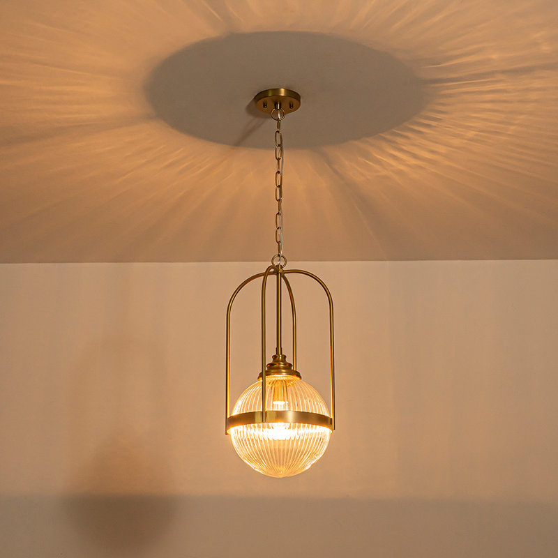 Luminaire suspendu en verre côtelé 1 lumière Mid-Century