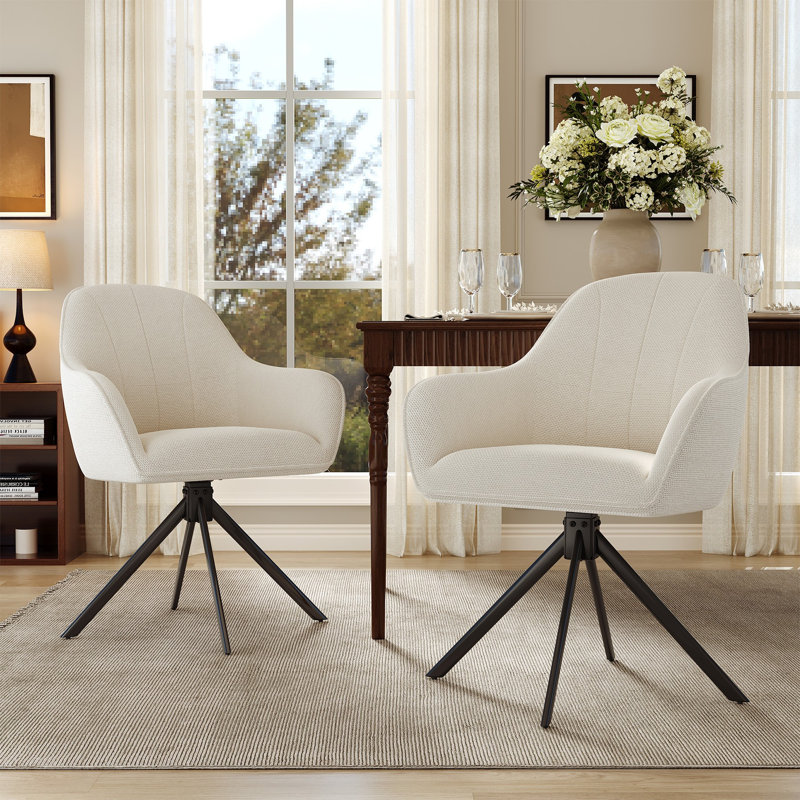 Modern Dining Chairs Set, Ergonomic Back with Soft Padded Armrests, 360° Swivel Thickened Breathable Seat, Sturdy Metal Legs, Easy Assembly