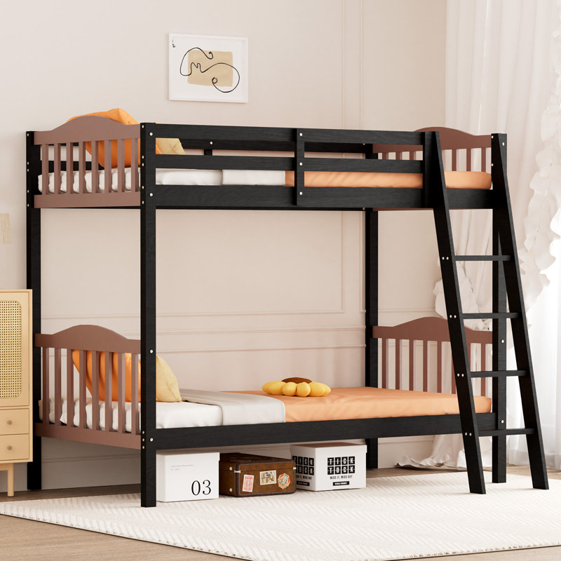 Twin Over Twin Solid Wood Bunk Bed, Twin Bunk Beds For Kids And Adults With Full Length Guardrails, No Box Spring Required