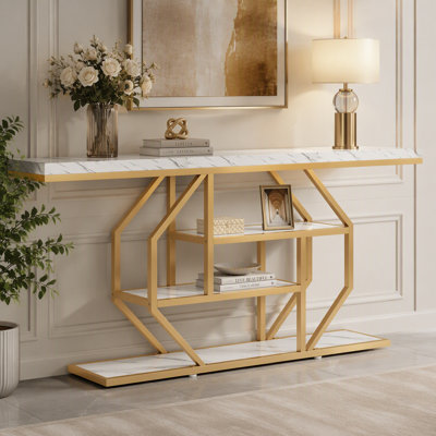 Console à 4 niveaux, table d'appoint de 180 cm avec tablettes de rangement