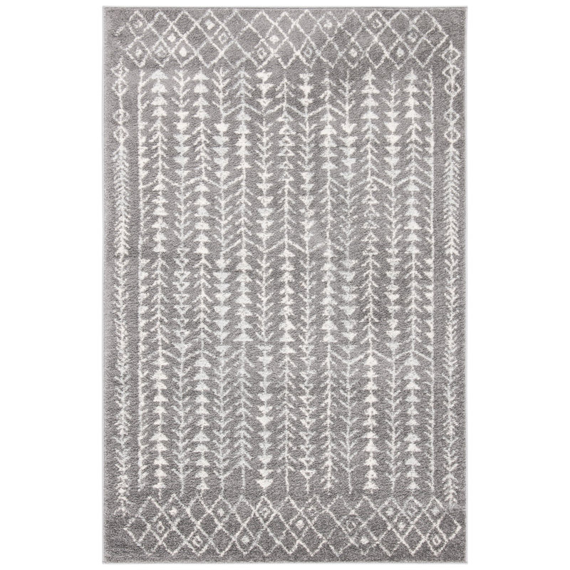 Tapis gris foncé / ivoire Renshaw, Rectangle 6 pi x 9 pi