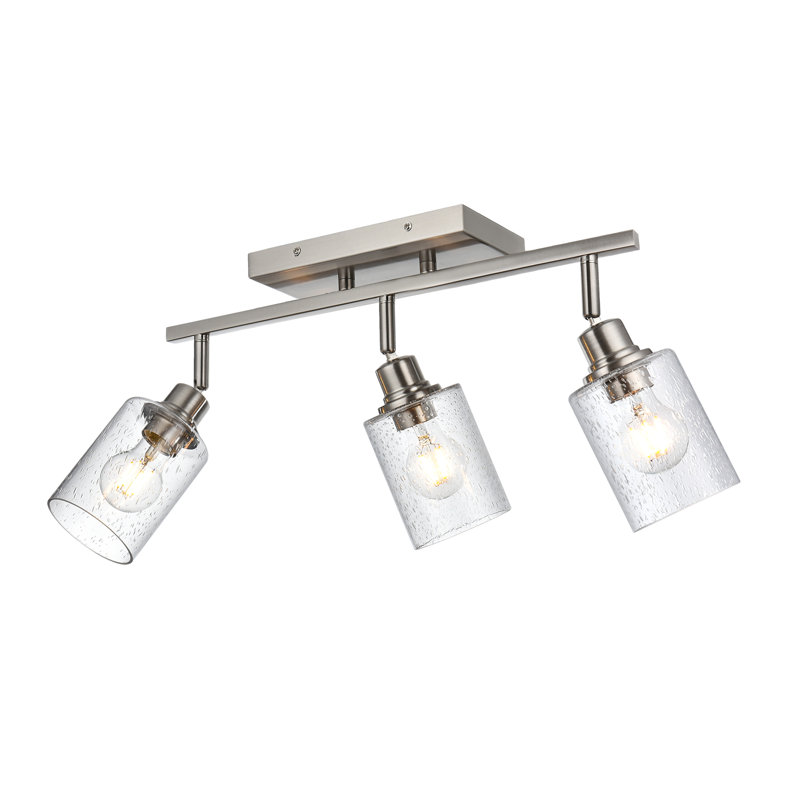Modern Complete Track Lighting Kits 3 Lights Brushed Nickel Vanity Light With Seeded Glass Shade,Industrial Inddoor Ceiling Spot Light Fixtures Kitchen Track Lights With Flexibly Rotatable Light Head