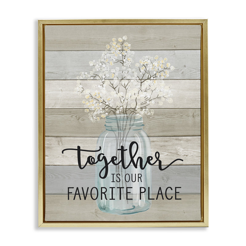 "Together Favorite Place with Florals", art mural encadré sur toile flottante par lettré et doublé fwp-156, H 31 po x l 25 po