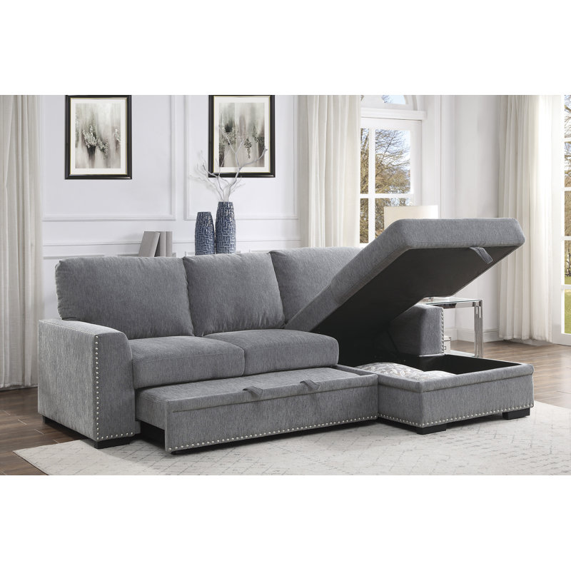 Canapé modulaire avec méridienne droite Mahir, Chenille gris Mahir, Accoudoir à droite (vu de face)