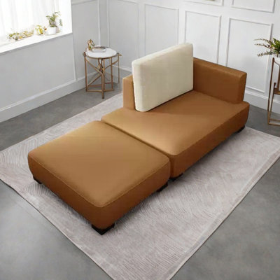 Faux Leather Chaise Lounges with Ottoman footstool